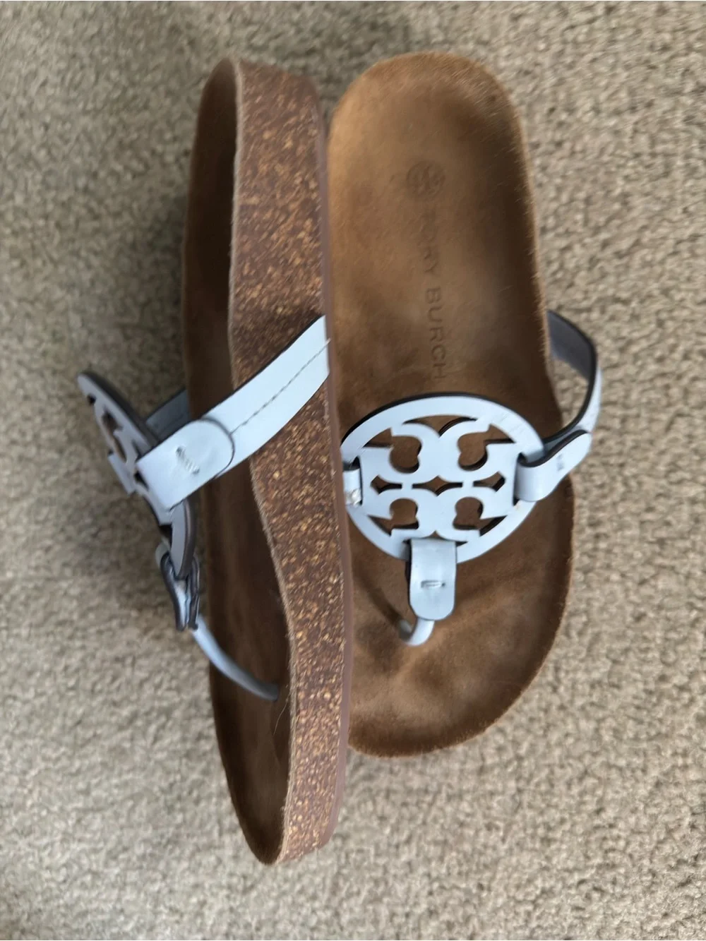 Tory Burch White Leather Logo Thong Sandals